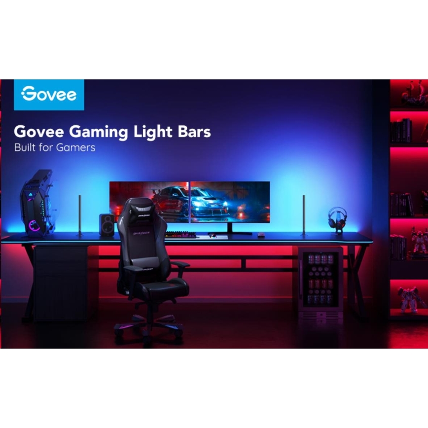 Govee - SÆT 2x Smart Gaming Wi-Fi LED RGBIC Paneler + Smart Dual sort + fjernbetjening