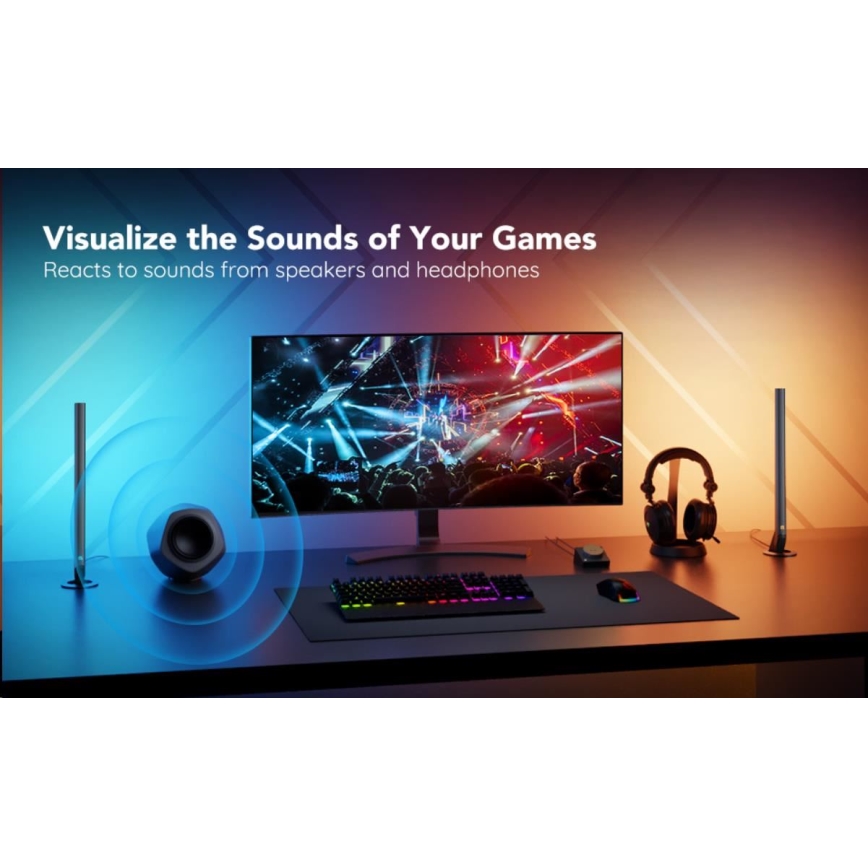 Govee - SÆT 2x Smart Gaming Wi-Fi LED RGBIC Paneler + Smart Dual sort + fjernbetjening
