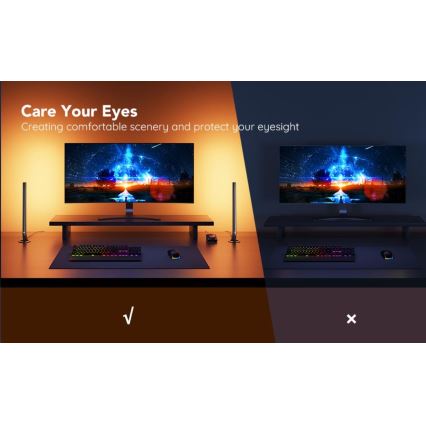 Govee - SÆT 2x Smart Gaming Wi-Fi LED RGBIC Paneler + Smart Dual sort + fjernbetjening