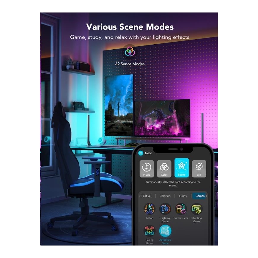 Govee - SÆT 2x Smart Gaming Wi-Fi LED RGBIC paneler + Smart Dual + fjernbetjening