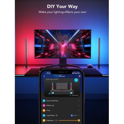 Govee - SÆT 2x Smart Gaming Wi-Fi LED RGBIC paneler + Smart Dual + fjernbetjening