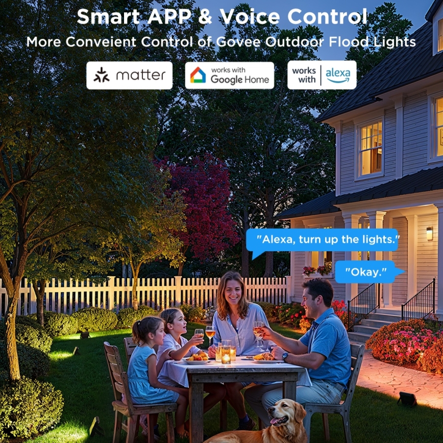 Govee - Sæt med 4 LED RGBICWW dæmpbare reflektorer, 24W/230V, IP66, mat, Wi-Fi