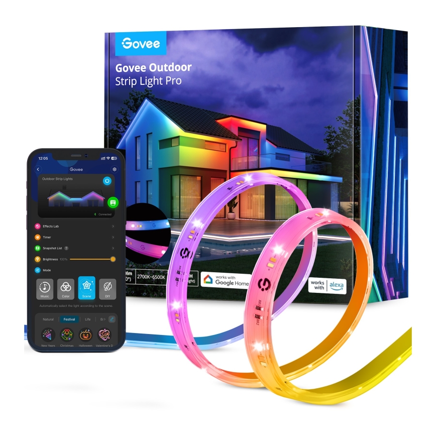 Govee - Udendørs Pro SMART RGBICWW udendørs LED strip 10 m 2700-6500K Wi-Fi IP65