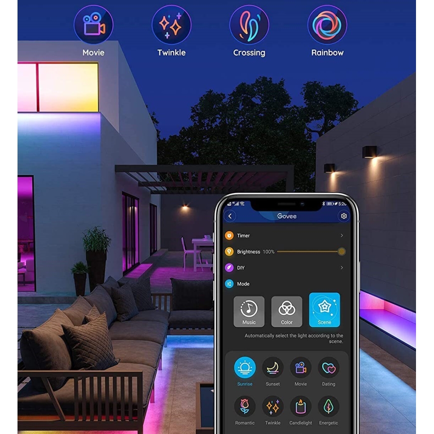 Govee - Udendørs Pro SMART RGBICWW udendørs LED strip 10 m 2700-6500K Wi-Fi IP65