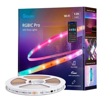 Govee - Wi-Fi RGBIC Smart PRO LED strip 3 m - ekstra slidstærk