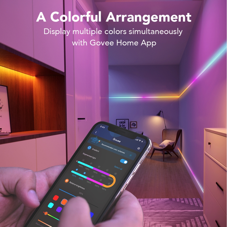 Govee - Wi-Fi RGBIC Smart PRO LED strip 3 m - ekstra slidstærk