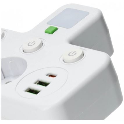 Stikdåse med afbryder og LED-belysning LINEA PRO 2x SCHUKO-stik + 3x USB (A/C) 4000 K hvid
