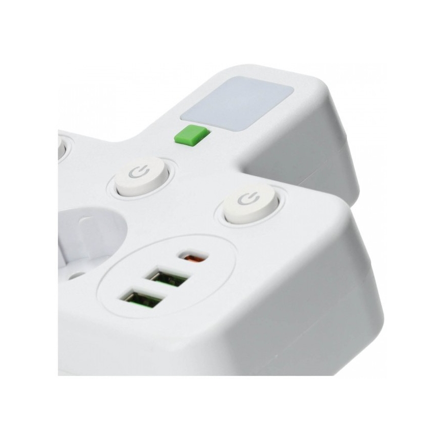 Stikdåse med afbryder og LED-belysning LINEA PRO 2x SCHUKO-stik + 3x USB (A/C) 4000 K hvid