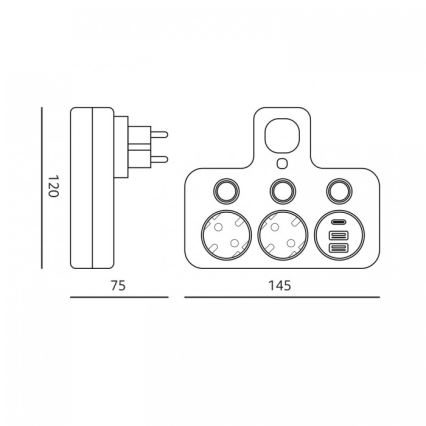 Stikdåse med afbryder og LED-belysning LINEA PRO 2x SCHUKO-stik + 3x USB (A/C) 4000 K hvid