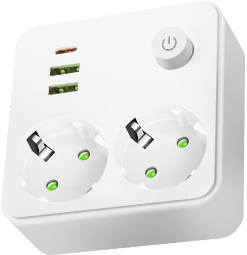 Grenstik med afbryder LINEA 2x230V + 3xUSB A/C SCHUKO hvid