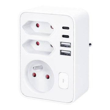 Grenudtag 1x16A+2x 2,5A med 2x USB A+C-oplader, hvid