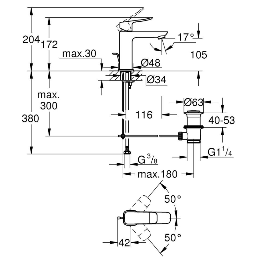 GROHE 1018322430 - DICE M vaskarmatur sort