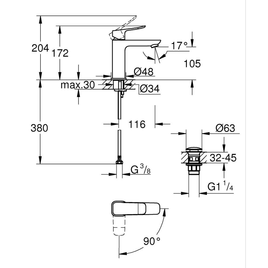 GROHE 1018360000 - Håndvaskarmatur DICE M poleret krom