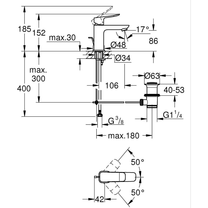 GROHE 1018560000 - Håndvaskarmatur DICE S i blank krom