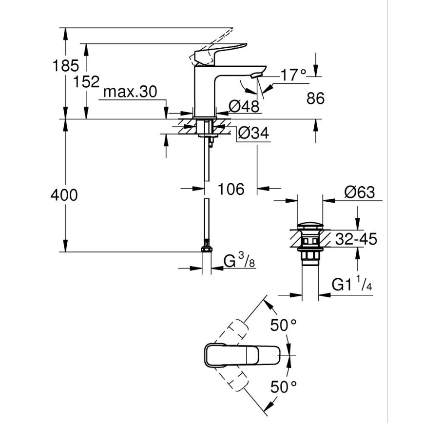GROHE 1018572430 - Håndvaskarmatur DICE S sort