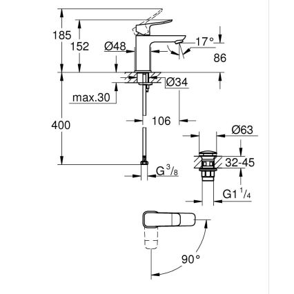 GROHE 1018610000 - Håndvaskbatteri DICE S, blank krom