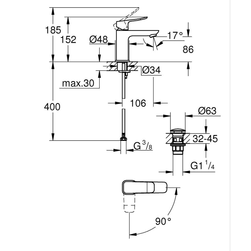 GROHE 1018612430 - Håndvaskarmatur DICE S, sort