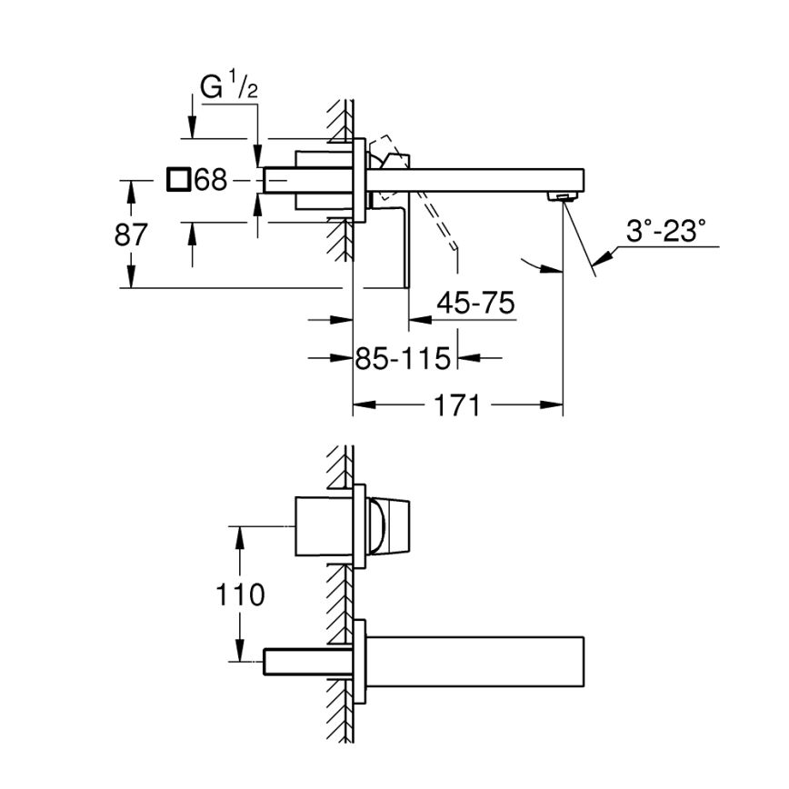 GROHE 19895000 - EUROCUBE 2-huls håndvaskarmatur, 171 mm, poleret krom