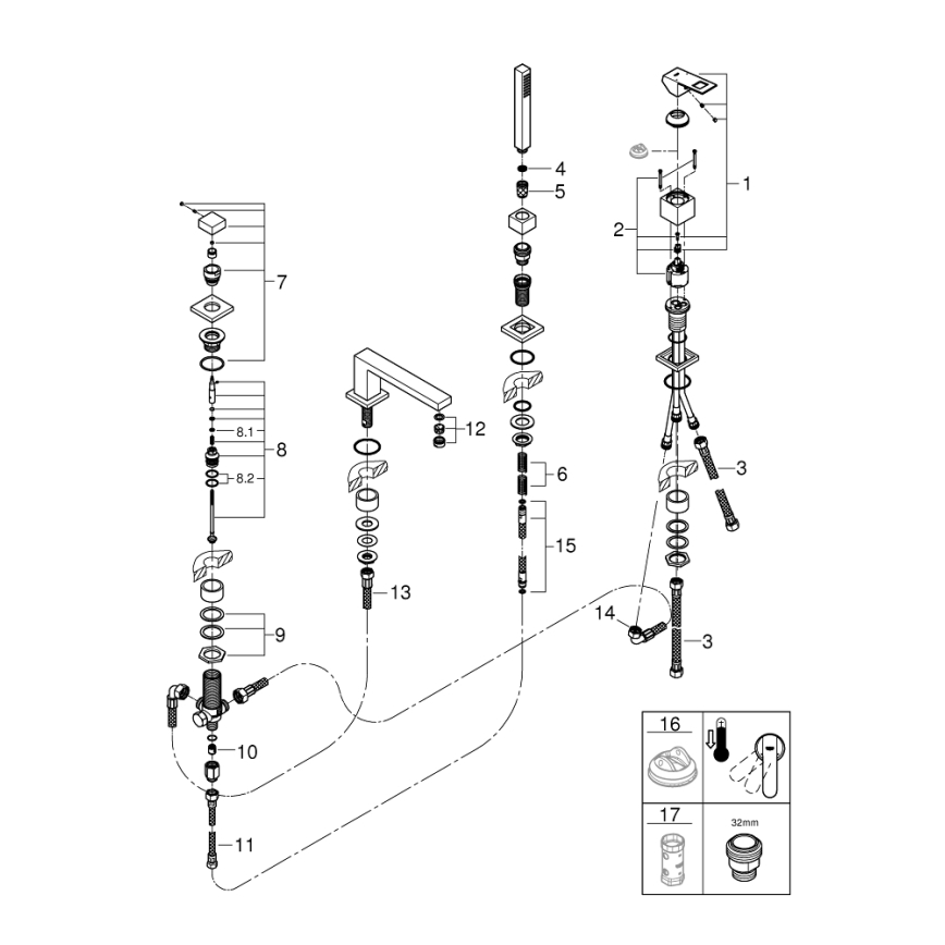GROHE 19897001 - 4-huls badekarsarmatur EUROCUBE, poleret krom