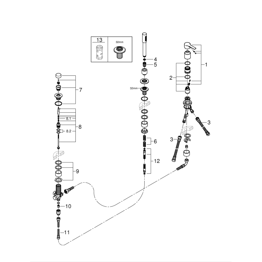 GROHE 19965001 - 3-huls badekarbatteri LINEARE, poleret krom