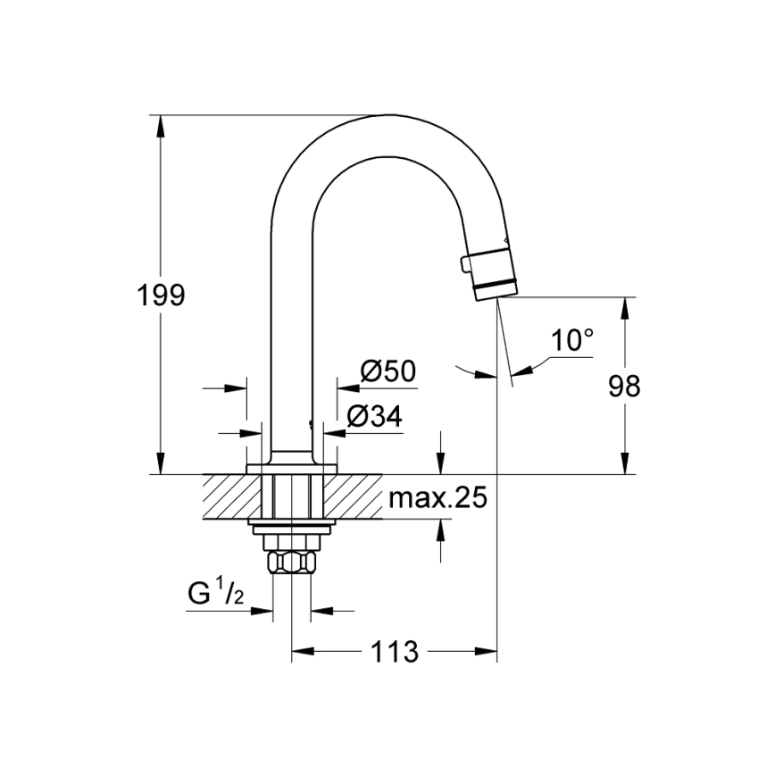 GROHE 20201000 - Stående ventil UNIVERSAL 113 mm, poleret krom