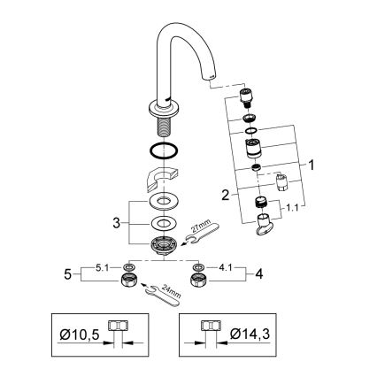 GROHE 20201000 - UNIVERSAL bordarmatur 113 mm, poleret krom
