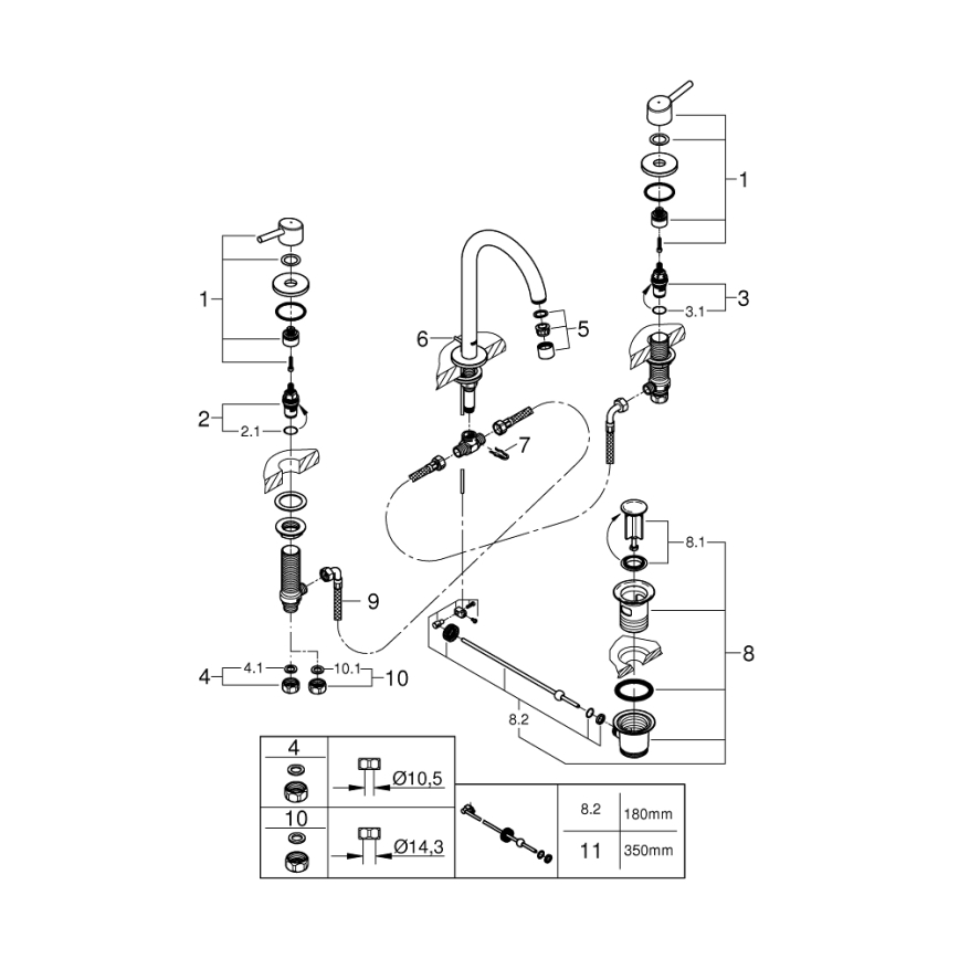 GROHE 20216001 - 3-huls håndvaskarmatur CONCETTO DN 15 størrelse L krom