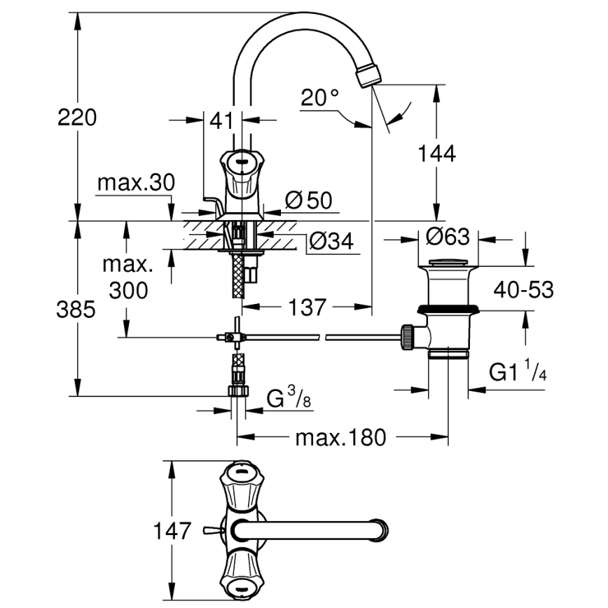 GROHE 21375001 - Håndvaskarmatur COSTA L i blank krom