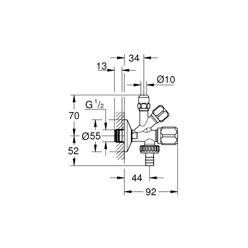 GROHE 22036000 - Kombi-vinkelventil ORIGINAL WAS® DN 15, poleret krom