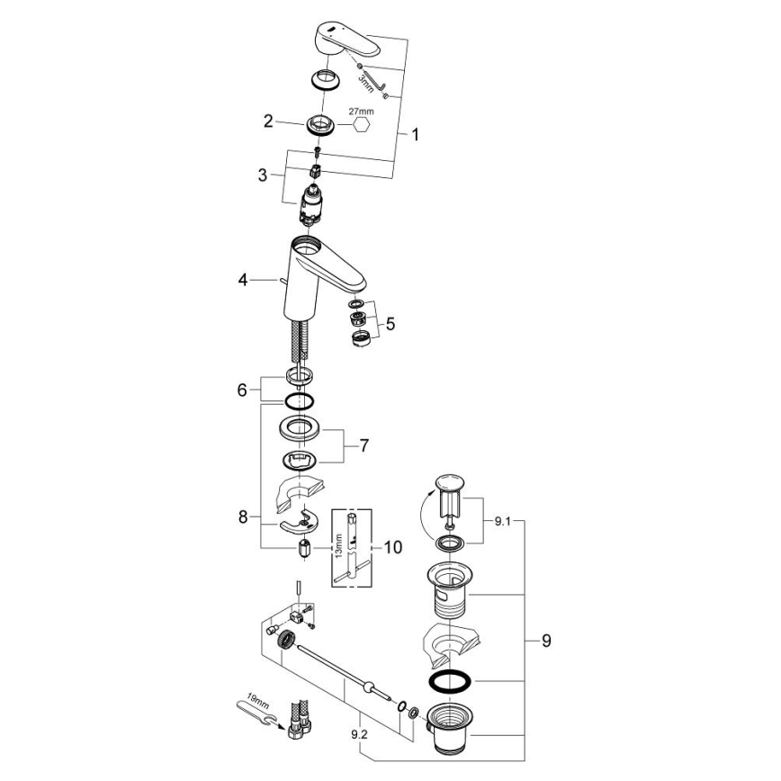 GROHE 23049002 - Håndvaskarmatur EURODISC COSMOPOLITAN størrelse S krom