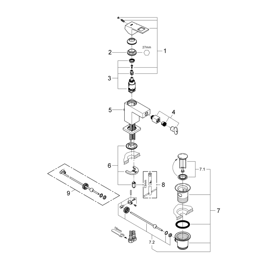 GROHE 23138000 - Bidetarmatur EUROCUBE forkromet