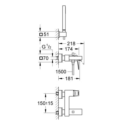 GROHE 23141000 - Badekarsæt med blandingsbatteri EUROCUBE DN 15 blank krom