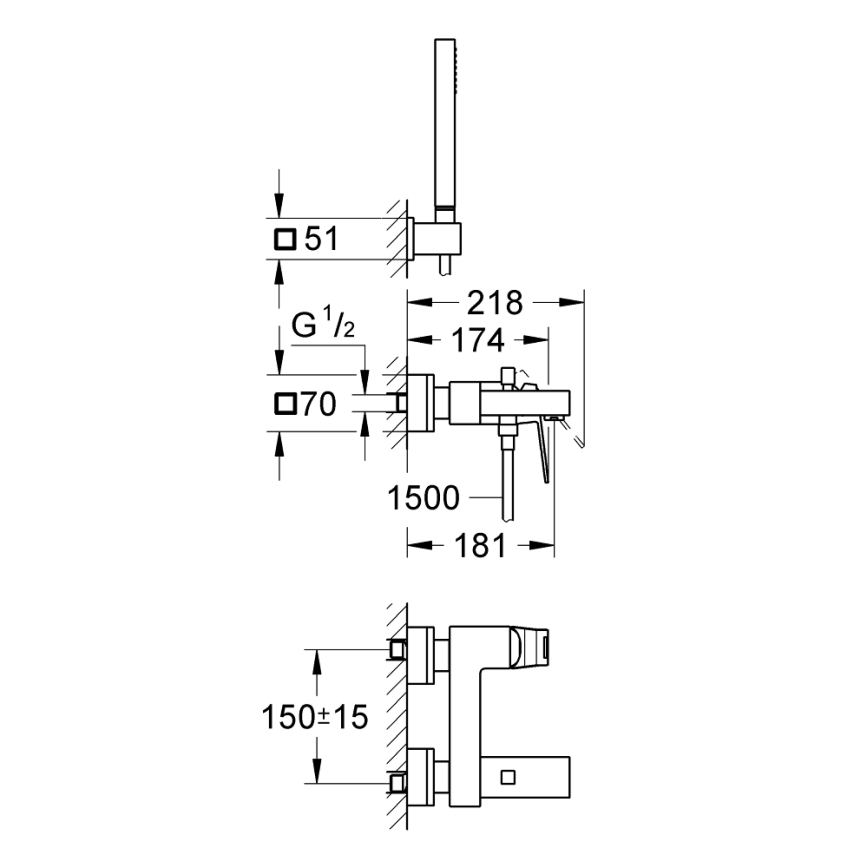 GROHE 23141000 - Badekarsæt med blandingsbatteri EUROCUBE DN 15 blank krom