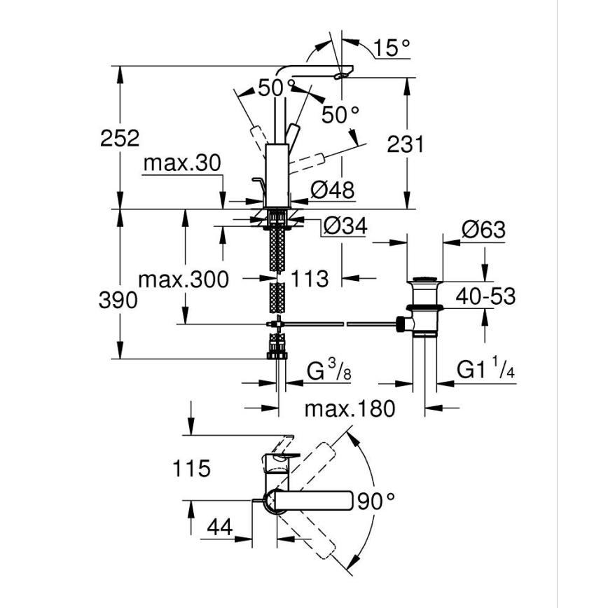 GROHE 23296001 - Håndvaskarmatur LINEARE, størrelse L, poleret krom