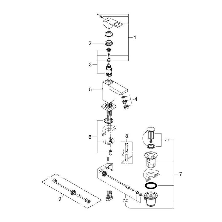 GROHE 2339000E - EUROCUBE håndvaskarmatur DN 15 i blank krom