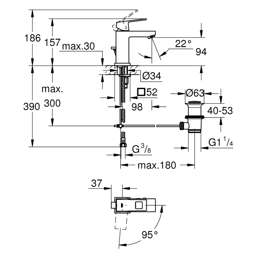 GROHE 2339000E - EUROCUBE håndvaskarmatur DN 15 i blank krom