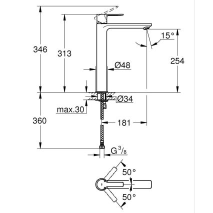 GROHE 23405AL1 - LINEARE håndvaskarmatur, XL-størrelse, grafit