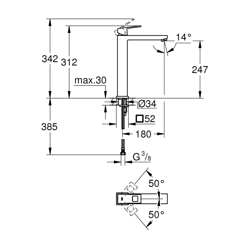 GROHE 23406000 - EUROCUBE XL håndvaskarmatur, poleret krom