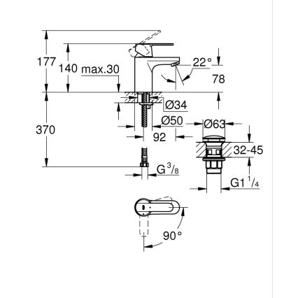 GROHE 23586000 - GET håndvaskarmatur, størrelse S, poleret krom
