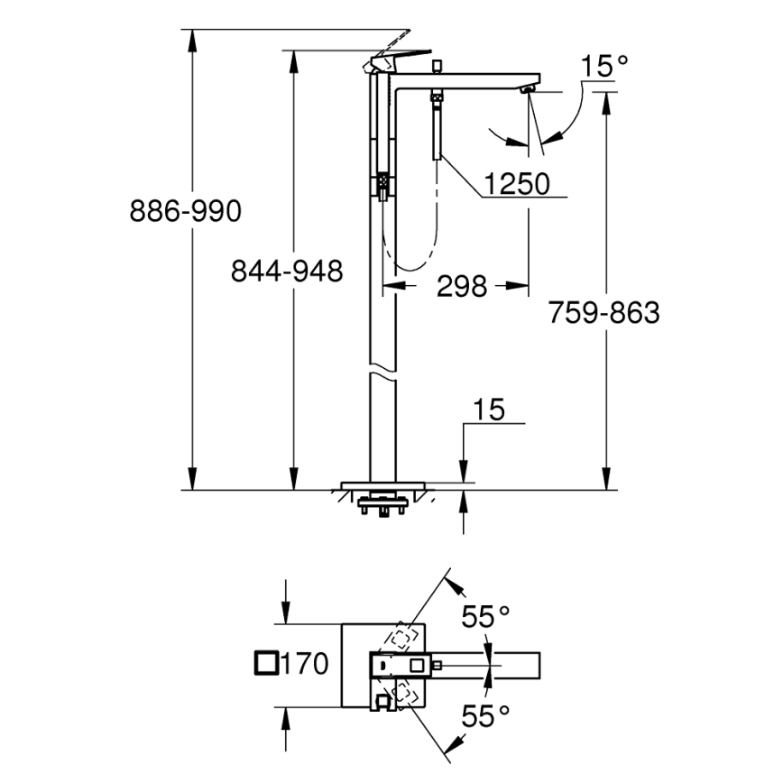 GROHE 23672001 - EUROCUBE badekarbatteri 298 mm, blank krom