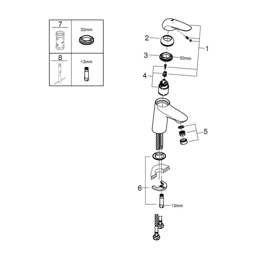 GROHE 23715003 - EUROSTYLE håndvaskarmatur, størrelse S, blank krom
