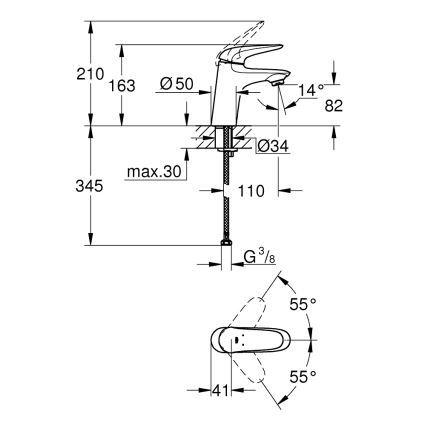 GROHE 23715003 - EUROSTYLE håndvaskarmatur, størrelse S, blank krom