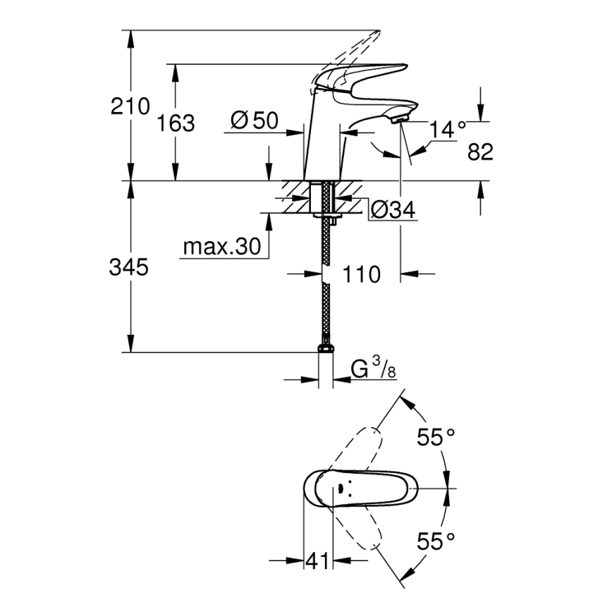GROHE 23715003 - EUROSTYLE håndvaskarmatur, størrelse S, blank krom