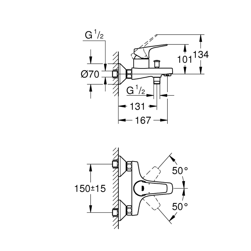 GROHE 23772000 - Badekararmatur START FLOW 150 mm poleret krom