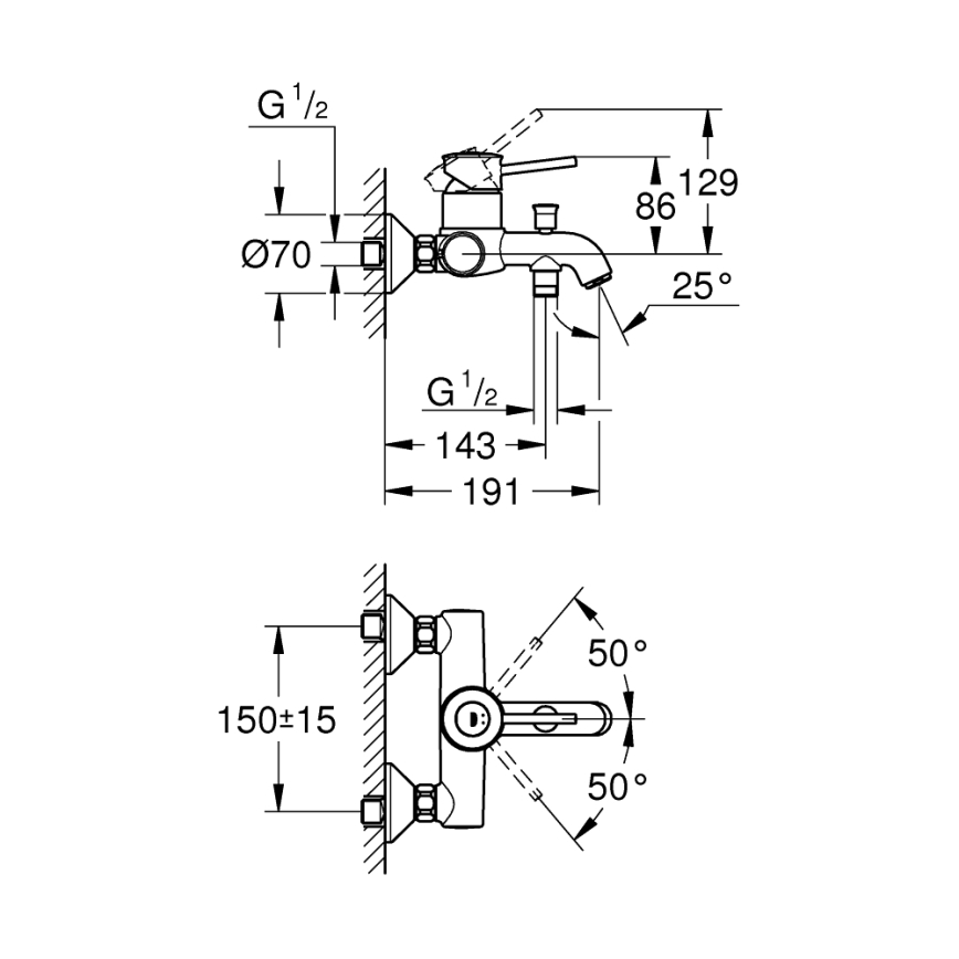 GROHE 23787000 - Badekarbatteri START CLASSIC DN 15 blank krom