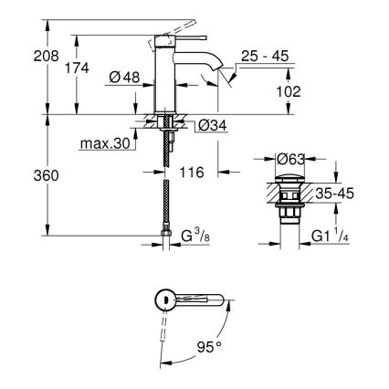 GROHE 23797001 - ESSENCE håndvaskarmatur, størrelse S, poleret krom