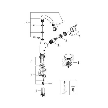 GROHE 23798001 - Håndvaskarmatur ESSENCE DN 15, størrelse M, poleret krom