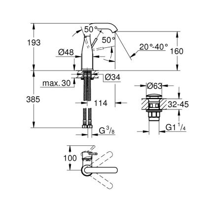 GROHE 23798001 - Håndvaskarmatur ESSENCE DN 15, størrelse M, poleret krom