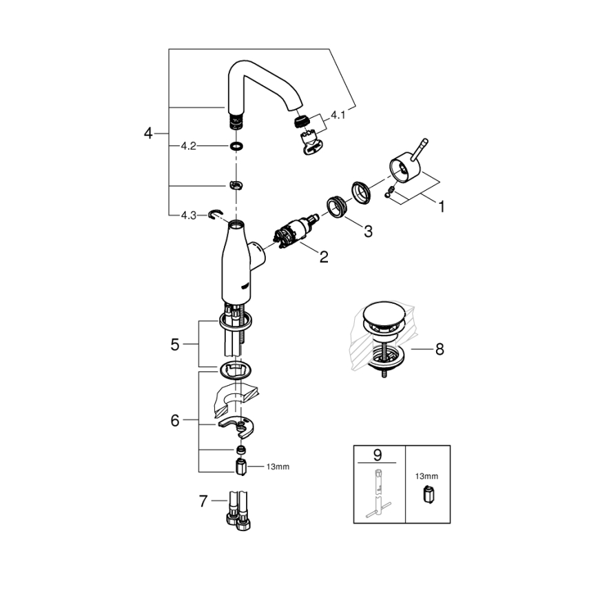 GROHE 23799001 - Håndvaskarmatur ESSENCE, størrelse L, poleret krom