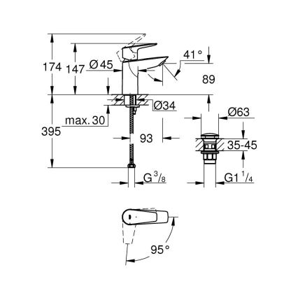 GROHE 23900001 - START EDGE håndvaskarmatur, størrelse S, poleret krom